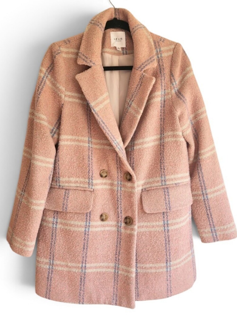 Le Lis Peacoat Double Breasted Pink Plaid Coat Jacket Small Part Wool Size Small